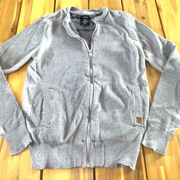 Buffalo By David Bitton Men's Gray Ribbed Full Zip Sweater With Pockets Medium - Picture 1 of 4